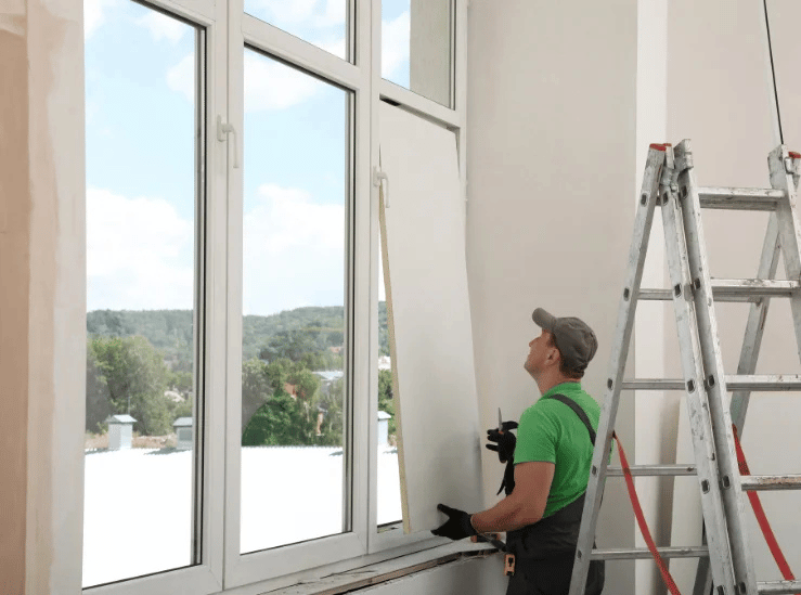 Technician performing double pane window repair
