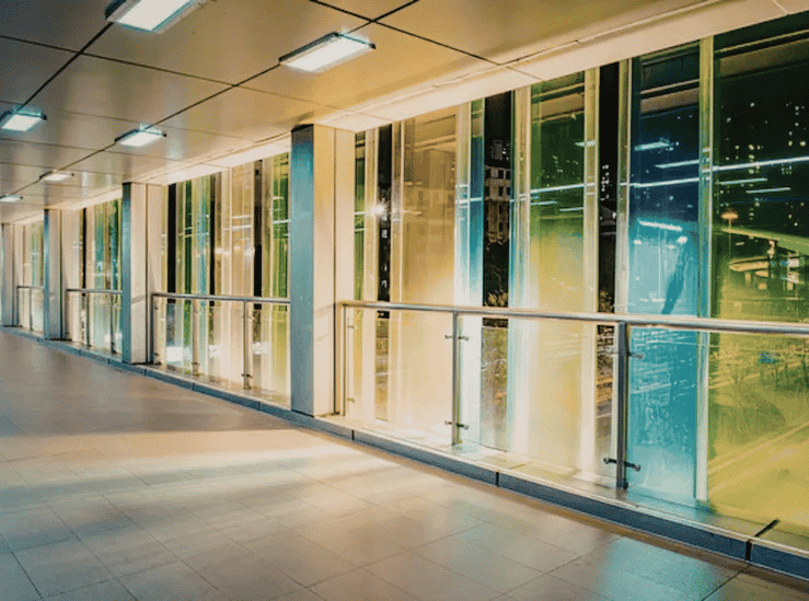 Colored glass installation for residential windows