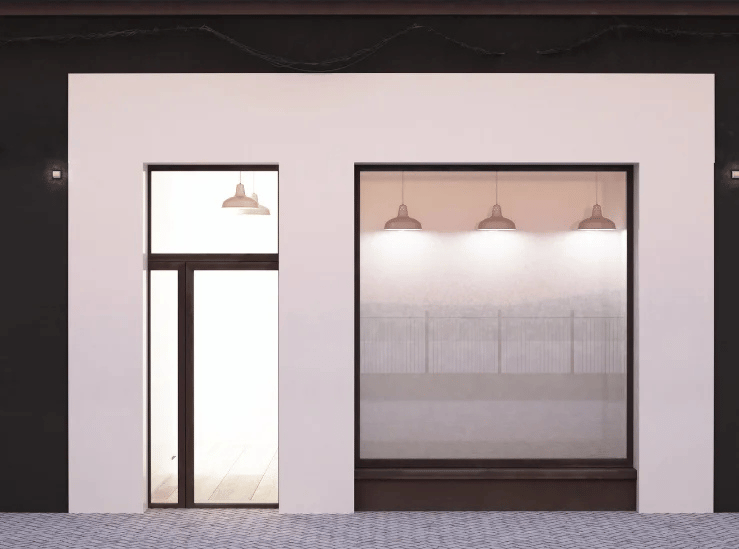 Modern commercial storefront glass with aluminum framing
